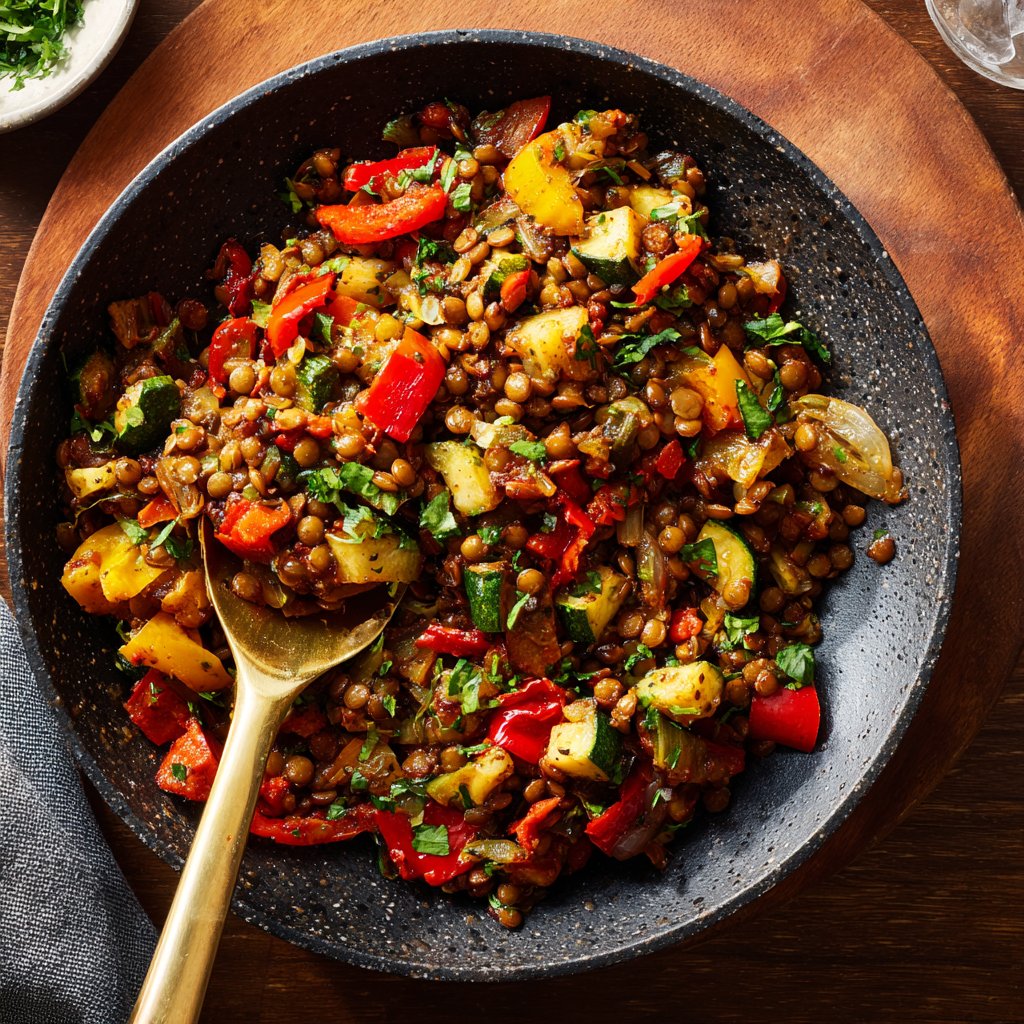 Roasted Veggie Lentil Skillet